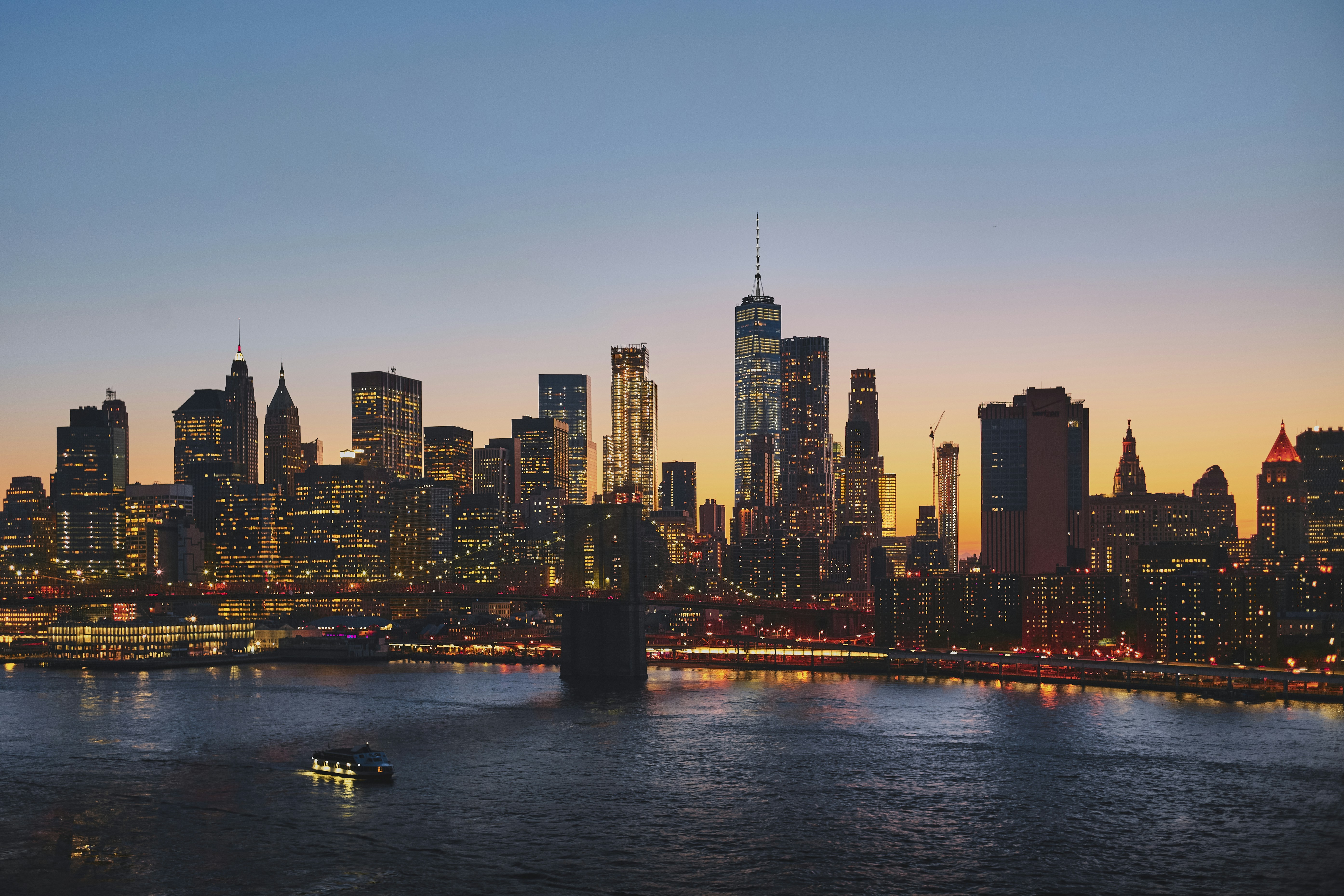 New York City skyline in soft evening light