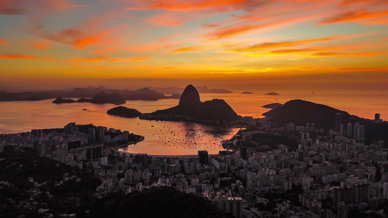 Rio de Janeiro city and coastline at sunset