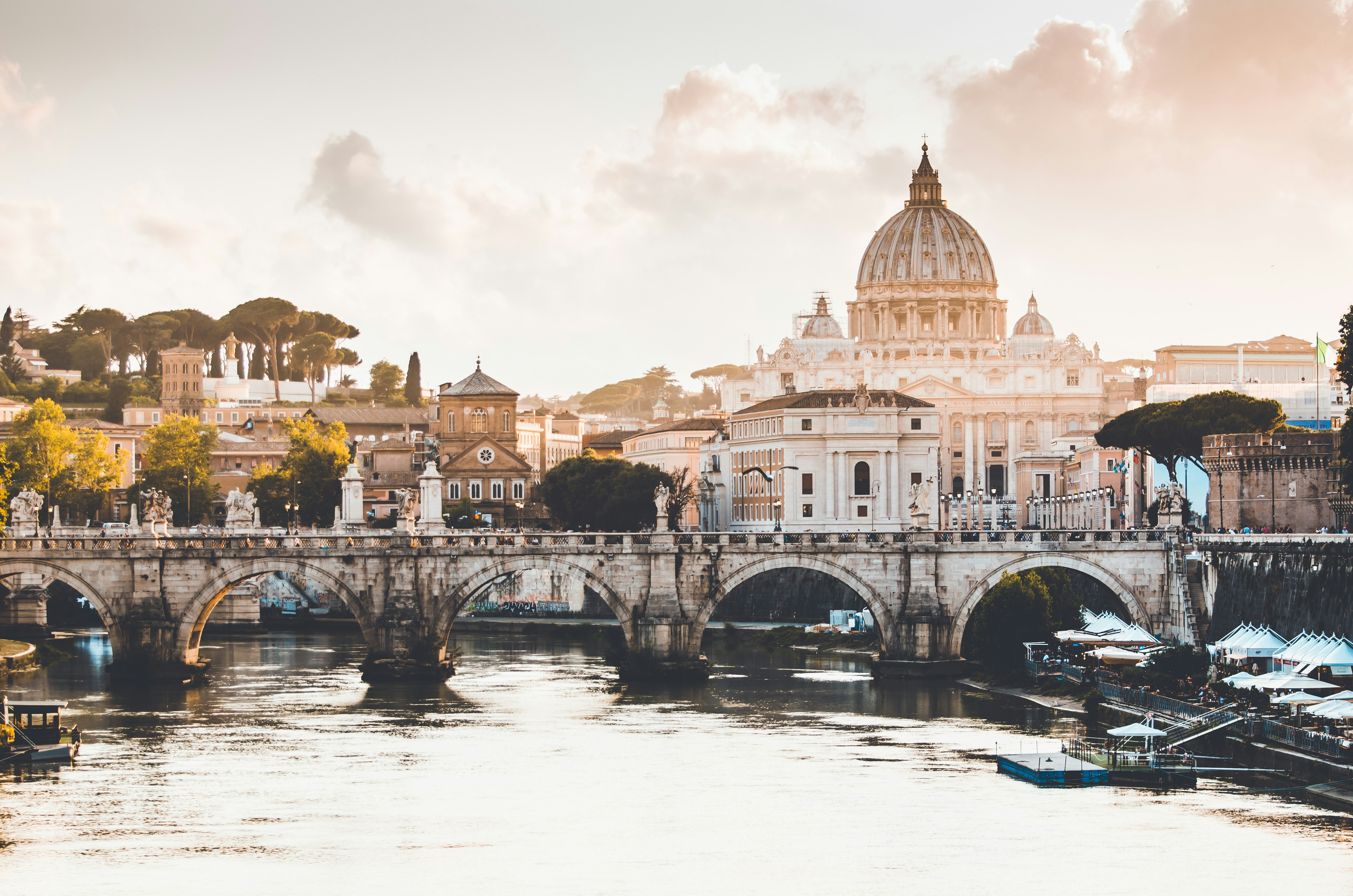 Historic Roman architecture and warm city light